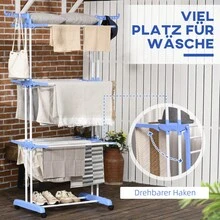HOMCOM Clothes Dryer Tower, Laundry Rack 73 X 64 X 177cm, Extendable With Wheels, 4 Levels For Indoor And Outdoor Use, Blue Steel | Aosom.De.