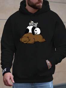 Sudadera con capucha de patrón cómodo para hombres con diseño de panda y canguro - Sudadera suave para otoño e invierno, sudadera gris con ribete negro, regalo perfecto para hombres, ropa de otoño | Top estampado animado | Tratamiento de tela brillante, regalo de panda - Negro - Ver 5