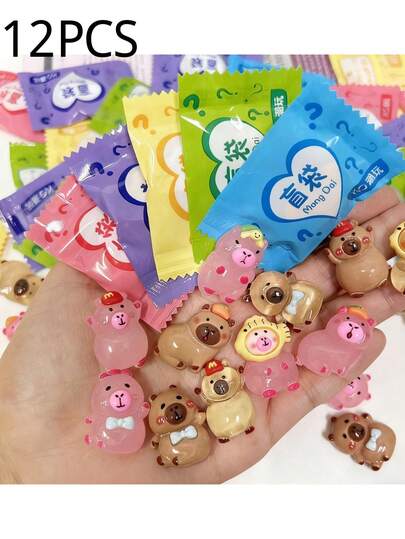 Bolsa misteriosa de Capibara que brilla en la oscuridad - Colección de 12 piezas de adorables encantos de resina para manualidades DIY, accesorios de llavero lindos y decoración de viaje | Regalo sorpresa de bolsa ciega para adolescentes, amantes de los capibaras, regalos de Navidad, Feliz Año Nuevo