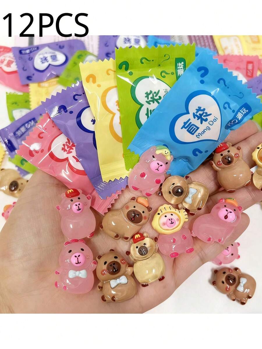 Ultimate Glow-In-The-Dark Capybara Mystery Bag - 12pcs Cute Resin Pendant Set, Suitable For DIY Crafts, Adorable Keychain Accessories And Travel Decor | Surprise Blind Box Gift For Teenagers, Capybara Fans, Christmas And New Year - Multicolor - View 1