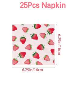 25pcs Strawberry Pattern Pink Disposable Paper Napkins, Suitable For Holiday Birthday Party Supplies, Christmas Theme - Multicolor - View 4