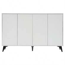 White Sideboard, 160 Cm Wide, Multifunctional Sideboard, Chest Of Drawers, Highboard With Adjustable Shelves, 4 Doors, Metal Legs - 白色 - 查看 10