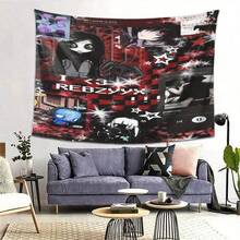 Rebzyyx Anime-Inspired Tapestry With Vibrant Character Artwork - Durable Polyester Wall Hanging For Living Room, Bedroom, Office, Party Decor - Perfect Gift For Birthdays, Holidays, Sports Fans, Anime Room Decor - 彩色 - 查看 1