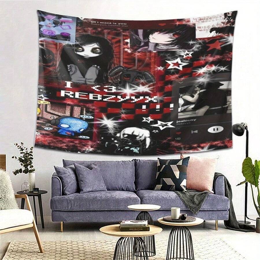 Rebzyyx Anime-Inspired Tapestry With Vibrant Character Artwork - Durable Polyester Wall Hanging For Living Room, Bedroom, Office, Party Decor - Perfect Gift For Birthdays, Holidays, Sports Fans, Anime Room Decor - 彩色 - 查看 1