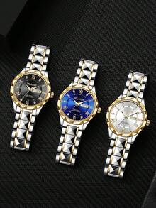 1pc Men's Business Quartz Wrist Watch, Round Roman Numeral Dial, Classic Design (Watch Only, No Box) - Gold - View 7