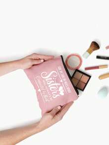 印有“无论相隔千里，姐妹情深”字样的化妆包，简约时尚字母图案印花收纳袋，便携多功能化妆包，小物件收纳袋，洗漱包，手拿包，轻便可折叠收纳袋，适合旅行、日常使用，旅行必备，宿舍必备。 - 彩色 - 查看 9