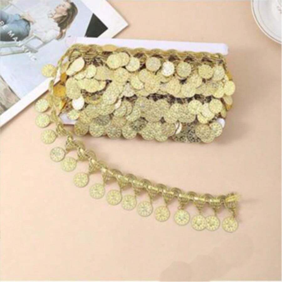 1 Yarda de Flecos con Lentejuelas Dorados y Plateados Entretejidos, Cinta con Borlas de 5cm para Trajes de Actuación, Vestidos de Boda y Decoración de Costura