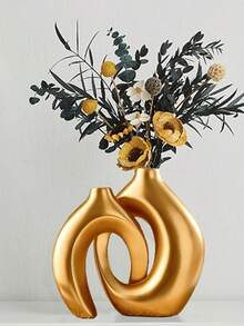 2pcs Ceramic Vase Set - Modern Wreath Shaped White Minimalist Style Decorative Vases, Suitable For Living Room, Entryway, Bookshelf, Fireplace Mantel, Centerpiece - Multicolor - View 6