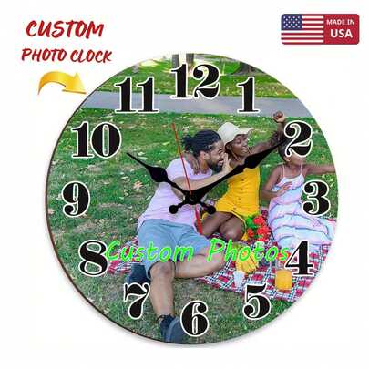 1pc Customizable Wooden Wall Clock - Personalized Photo Design, Silent Round Clock For Home Decor, Battery Operated (AA Battery Not Included), Perfect For Family Rooms, Parties, And Gifts, Customizable Wall Clock | Bold Numbers Display | Durable Construction, Clock Wall Decor, Easy To Assemble, Perfect For Families, Pets And Couples, Ideal Birthday And Anniversary Gifts, Unique Home Decor,For Birthdays, Weddings, Halloween, Christmas, Parties, Father's Day/Mother's Day, Home Decor, Bedroom Aesthetics, Room Flags, Room Decor For Weddings, Christmas, Inauguration Ceremony, Tea Room, Bedroom, Living Room,Room Flag, Personalized Photo Wall Clock Art, Seasonal Selection,  Home Refresh Decor