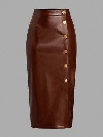 Fustă EARO, elegantă, minimalistă, de înaltă calitate, neagră, cu un singur nasture, din piele PU, la modă, fustă bodycon pentru femei, toamnă/iarna, elegantă, talie înaltă, talie elastică, fustă sexy în linie A, lungime medie