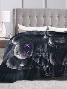 Kawss Kawaii Kaw Blanket The Ultimate Anime Fan Gift - Luxuriously Soft Flannel Blanket, Cartoon Printed Throw For Home, Camping, Travel, Perfect For Christmas & Birthdays - màu đen - Xem 4