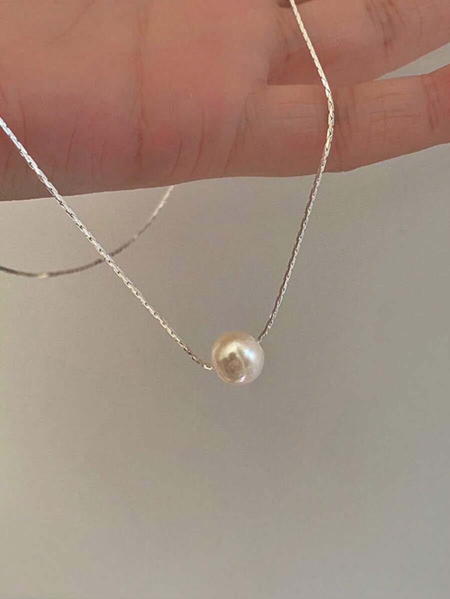 1pc Single Freshwater Pearl Element Chain Necklace For Women, Featuring A Minimalist And Niche Design, Fashionable And Luxurious, Versatile Necklace - Multicolor - View 1