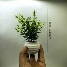 3pcs Artificial Mini Potted Plants, Plastic Fake Plants For Home, Office, Bedroom, Living Room, Bathroom Decor, 12cm/4.72in With Base - Green - View 8