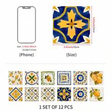 12pcs Bohemian Floral Ceramic Tile Stickers, Self-Adhesive PVC Stickers For Kitchen Backsplash, Bathroom And Stair Walls - Easy To Apply And Remove, 10/15/20cm*12pcs - Multicolor - View 11