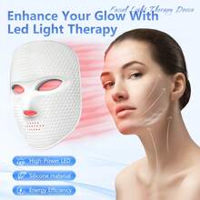 Aedwdpe USB Rechargeable 7-Color Light Therapy LED Face Mask, Suitable For Daily Facial Use - Facial Skincare Tool - White - View 4
