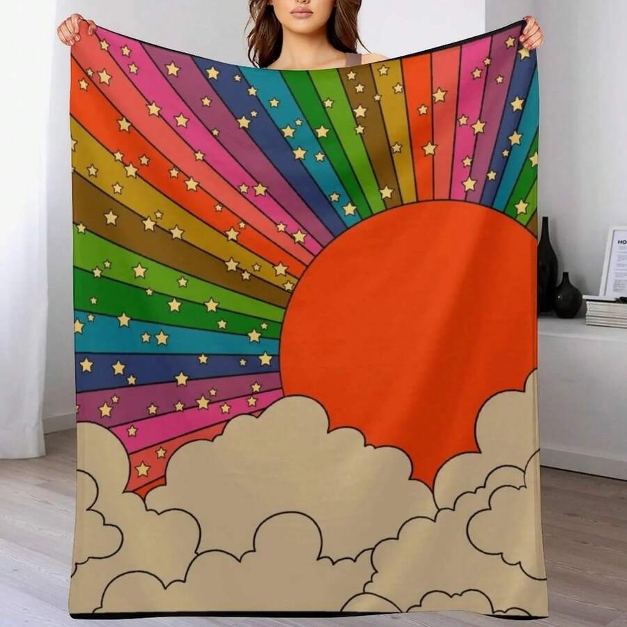 Rainbow 70s Sun Throw Blanket Wednesday Comforter Blankets For  Sofa Bed Blankets - màu đen - Xem 1