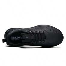 男士休闲鞋，纯色系带运动鞋，户外四季皮革运动鞋，多功能软底跑鞋 - 黑色 - 查看 8