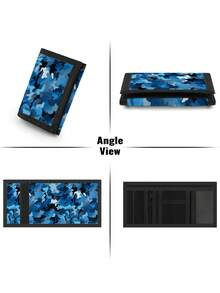 男童/青少年迷彩印花卡包，时尚绿色迷彩设计，男童三折钱包，带现金隔层、信用卡/身份证卡槽、零钱袋，适合男童/青少年/幼童