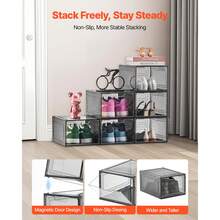 Shoe Storage Boxes, 6 Pack Clear Stackable Shoe Boxes Storage Organizers With Magnetic Door, Fit Up To US Size 13, Plastic Sneaker Containers For High Heels, Boots, And Hats, Transparent Black - Fully transparent magnetic clasp set (6 pieces, black) - 查看 3