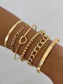 4pcs/5pcs/6pcs/7pcs/8pcs/9pcs/12pcs/14pcs/16pcs Set Minimalist Geometric Open Cuff Metal Creative Niche Personalized Jewelry Bracelet Set, Suitable For Daily Wear, Casual Gathering, Dating, Perfect Gift - Multicolor - View 20