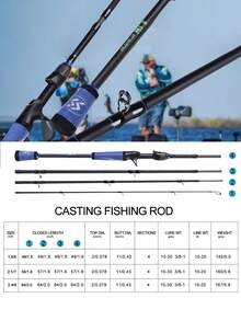 SOUGAYILANG Cần câu cá lóc xanh 4 khúc, cần câu máy bằng sợi carbon 1.8m/2.1m/2.4m với khoen gốm, tay cầm EVA và đế gắn máy câu ABS, phù hợp cho người mới bắt đầu. - Màu xanh lam - Xem 4