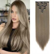 22英寸直发合成假发，7片装直发接发套装，带隐形夹，可延长头发长度 - 彩色 - 查看 61