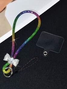 1条奢华水钻珍珠蝴蝶结装饰手机挂绳，创意全水钻钥匙扣吊坠，时尚多彩闪亮腕带，短款手持耐用防丢通用智能手机腕带，适合女性日常、约会、度假、旅行、工作，是送给母亲和女友的绝佳生日礼物 - 彩色 - 查看 12