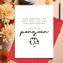 بطاقة عيد الحب بشكل البطريق للحبيب، الحبيبة، الزوج، الزوجة، بطاقة ذكرى رومانسية، أنت بطريقي، شركاء مدى الحياة