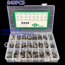 840个二极管晶体管套件 - 24种类型，35个NPN/PNP型，TO-92封装，低功耗，硅晶体管材料，适用于工业电气应用，插入式晶体管封装，适用于低频电子管