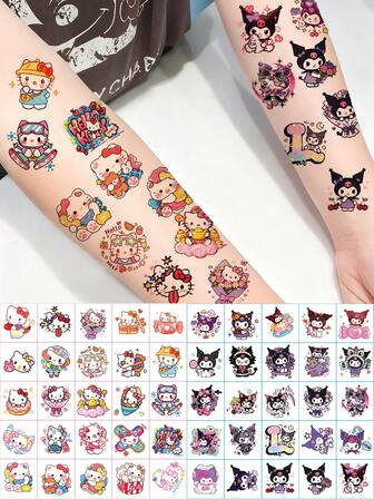  Sanrio 25PCS Cute Cartoon Hello Kitty Temporary Tattoo Stickers, Cute Arm Tattoo Stickers, Waterproof And Long-Lasting Ins Style, Birthday Party Gifts,Christmas Temporary Tattoo Stickers Christmas Decorations,Christmas Stocking Fillers
