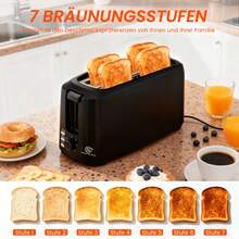 SUPERLEX 4-Scheiben-Toaster Mattschwarzer 1450W – Schnellaufheizung mit Aufwärm-, Auftau-, Abbruch- und Extra-Aufwärmfunktion, 7-Gang-Einstellung , LED-Statusanzeige, herausnehmbare Krümelschublade sowie einfache Reinigung, ausschließlich für Toast geeignet, ideal für Haushalt und Büro - EU F-Typ Stecker (220-240V) - Übersicht 4