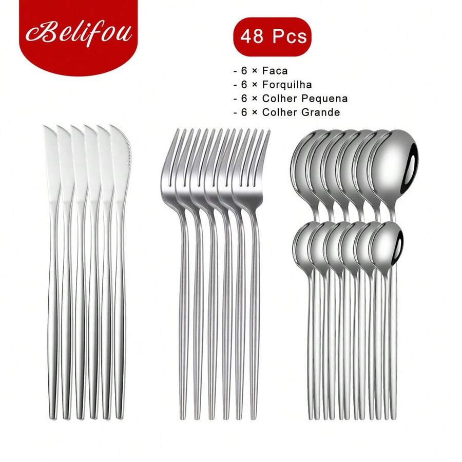 Belifou Kit 24 Stainless Steel 416 Cutlery Set Kitchen Supplies Gold Cutlery - 談話(工具包 24) - 查看 1