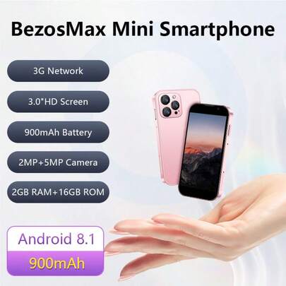 SOYES Smartphone con Android 9, teléfono móvil, smartphone, 2 GB RAM + 16 GB ROM, doble ranura para tarjetas SIM, batería de 900 mAh, puerto USB-C, pantalla táctil HD de 3 pulgadas, cámaras de 5 MP + 2 MP, procesador de cuatro núcleos, red 3G.  Descarga de aplicaciones disponible.  Ideal para adolescentes, niñas y niños.  Colores: negro/rosa/azul.  Regalo de Navidad/cumpleaños.Mini Phone.
