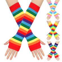 Color Long Gloves Festival Party Party Rainbow Bracers Fake Sleeves Finger Gloves Cross-Border Colorful Striped Sleeves - Pink Lipstick #3 - View 1
