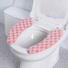 Reusable Soft Plush Toilet Seat Cover, Checkered Pattern Design, Suitable For All Seasons - Multicolor - View 2