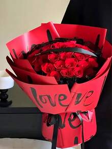 20pcs Valentine's Day Heart-Shaped Flower Bouquet Wrapping Paper - Red Rose Design With "Love" Wording, Waxed Gift Wrapping Paper Suitable For Romantic Decor, Weddings, And Special Occasions, Valentine's Day Decorations