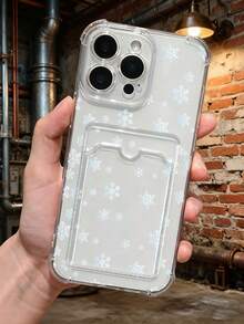 1 pieza Funda protectora, funda transparente para celular, con ranura para tarjeta, carcasa de TPU silicona anticaída "Carcasa con diseño de copos de nieve sobre fondo claro, estilo minimalista y elegante, ideal para mujeres, diseño ligero y resistente, regalo perfecto para Navidad" Compatible con Galaxy A21/A24/A25/A32/A34/A35/A54/A55, Galaxy S25/S24/S23/S22/S21 Ultra/Plus, Compatible con iPhone16/15/14/13/12/11/XS/XR/X/PLUS/PRO/PROMAX, agarre cómodo, regalo festivo para amigos, novia, novio, familia - transparente - Ver 7