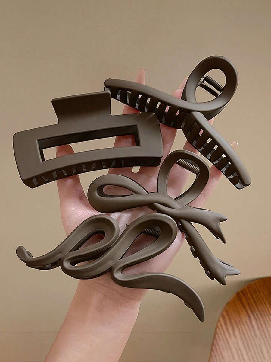 4pcs/1pc Women's Brown Square, Butterfly, Wavy Plastic Hair Clips, Fashion Versatile High-End Elegant Simple Solid Color Hair Claws, Suitable For Daily Outing, Casual, Party, Commute, Vacation, Ponytail, Bun, Face Washing, Makeup, Outfit Matching Women Hair Accessories Casual Hair Clutch - Brown - View 1