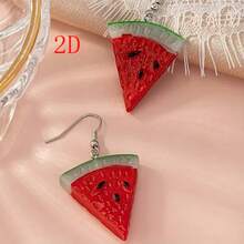 1 Pair Of Simulated Food Double-Sided Watermelon Resin Earrings, Can Remove The Ear Hook DIY Necklace Earrings Keychain Pendant - Fruit Earrings - View 6