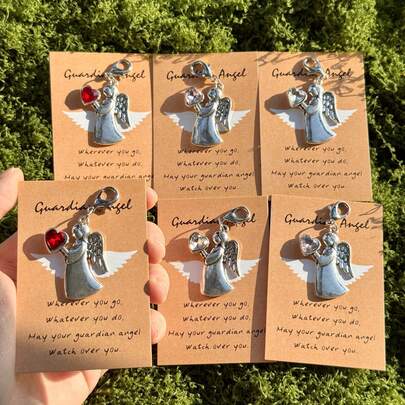 Conjunto de 12 chaveiros encantadores com pingente de anjo em formato de coração | Chaveiro de liga metálica com pingente de anjo para viagem e cartão de felicitações - Durável, tema delicado, perfeito para formaturas, despedidas e férias - Presente ideal para todos, Dia de Ação de Graças, pingente decorativo, anjo da guarda