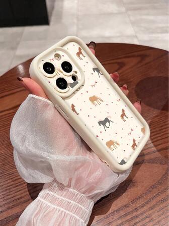 1 pieza Nuevo estuche de teléfono suave y a prueba de golpes de unicolor de TPU con diseño de lunares y poni de dibujos animados, compatible con teléfonos Apple