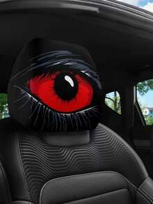 2Pcs Red Evil Eye Car Headrest Covers – Funny & Stylish Elastic Seat Pillow Covers For Car Interior, Washable Breathable Ice Silk Design, Universal Fit For Front Seats, Perfect For Long Drives & Auto Decor - Multicolor - View 4