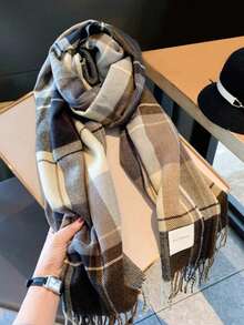 1pc Women Fashion Korean Plaid Scarf, Autumn And Winter Warm Fashion Fringe Student Scarf, Thick Long Scarf For Male Couple Shawls, Men Scarves - Coffee Brown - View 3