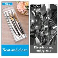 TYUI 2 Pcs Clear Silverware Organizer With Lid Plastic Flatware Storage Box Kitchen Drawer Organizer Tray Cutlery Utensil Holder For Flatware And Silverware - Transparent - View 5