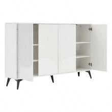 White Sideboard, 160 Cm Wide, Multifunctional Sideboard, Chest Of Drawers, Highboard With Adjustable Shelves, 4 Doors, Metal Legs - 白色 - 查看 11