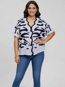 Plus Size Knitwear V Neck Regular Length Sweater Vest With Button Front Details And Slight Stretch Fabric