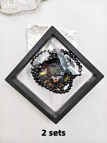 1 Set de Contador de Anillo de Oración con Rhinestones, Cuentas de Tasbih Musulmán y Pulsera de Tasbih