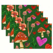 4pcs Print Placemats, Snail And Mushroom Love Watercolor Pattern In Dark Green, For Dining Table 12 X 18 Inch For Kitchen Decoration Holiday Decoryuuip564 - 4pcs - 查看 2