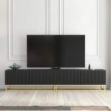 Ripple Duo TV Unit 200cm - Modern Fluted Design With Push To Open Doors - Black - View 12