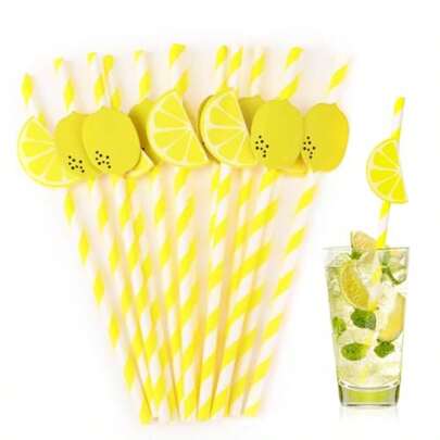 Lemon Patterned Paper Drinking Straws Cute Yellow Disposable Paper Straws Lemonade Stand Supplies Lemon Themed Party Supplies For Baby Shower Birthday Party DIY Craft Projects Set Of 20